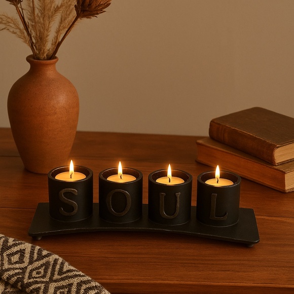 Urban Barn Hammered Metal SOUL Tealight Holder - Picture 1 of 3